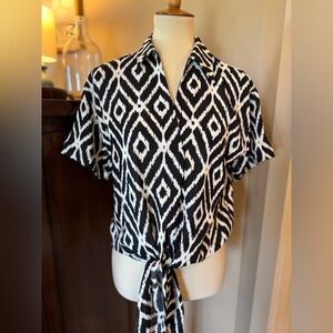 NWT Fred David Black and White Diamond Pattern Blouse
